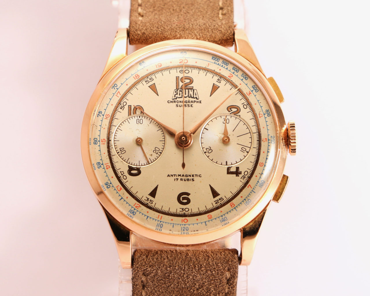 Oversize 18K rose gold EGONA Chronographe Suisse – Brussels Vintage Watches